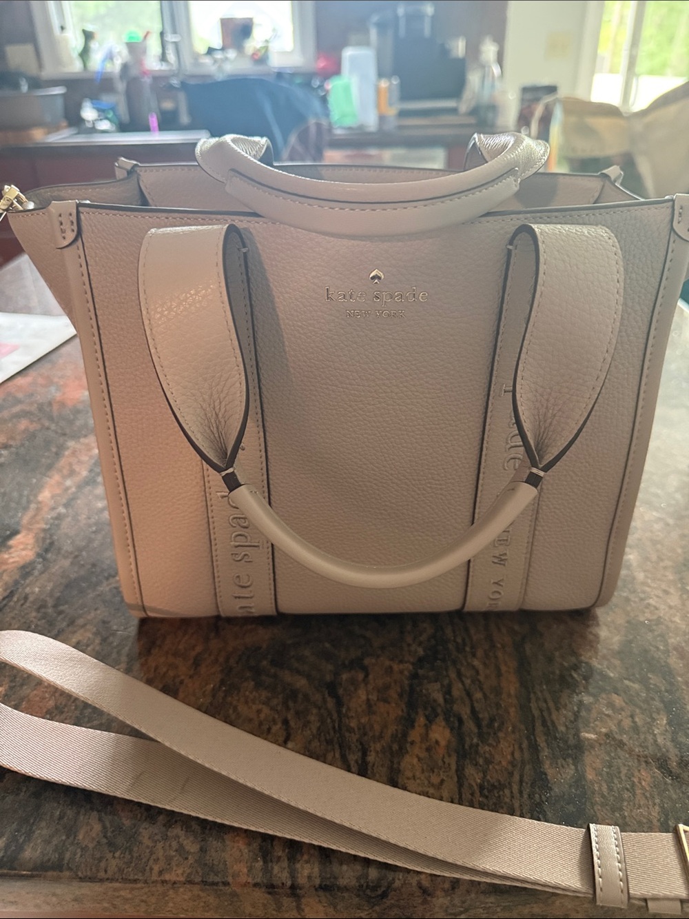 kate spade cream pebble leather tote with detachable strap